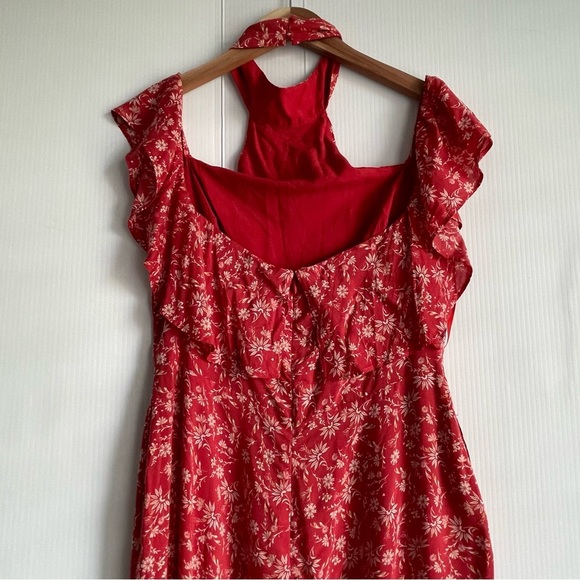 Ale by Alessandra Elegant Red Floral Women's Jumpsuit ruffle neckline size large - Picture 9 of 10